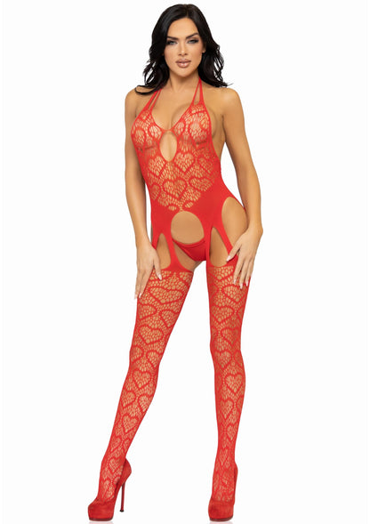 Seamless Heart Net Suspender Bodystocking