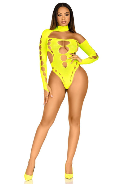 Asymmetrical Cut Out Bodysuit Neon Geel