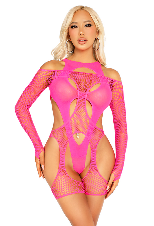 Fishnet Garter Harness and Teddy Neon Roze