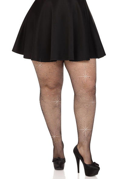 Plus Rhinestone Micro Net Tights
