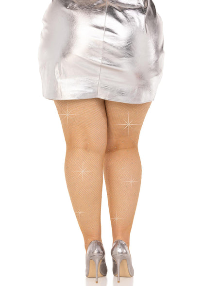 Plus Rhinestone Micro Net Tights