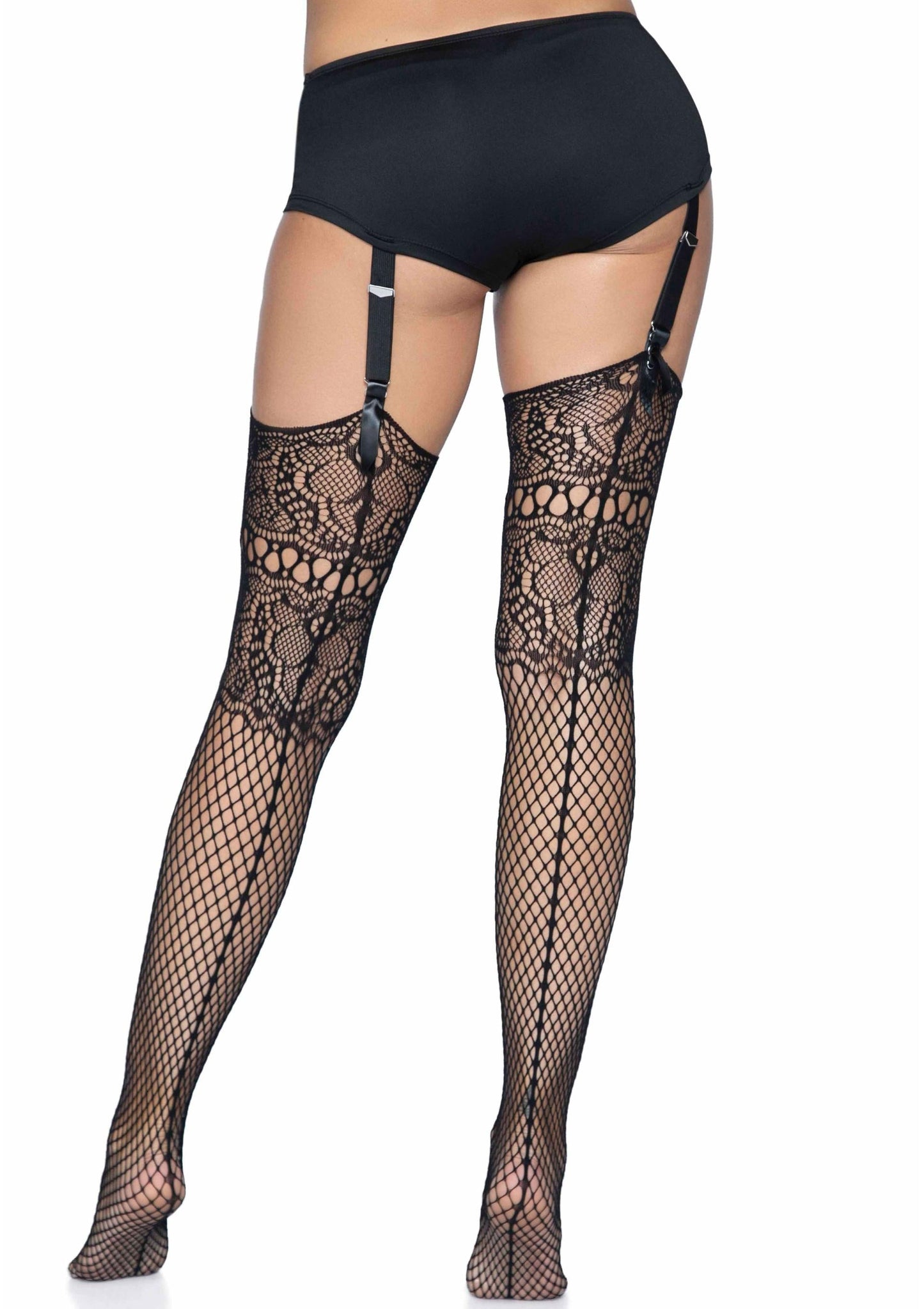 Fishnet Backseam Stockings with Lace Top