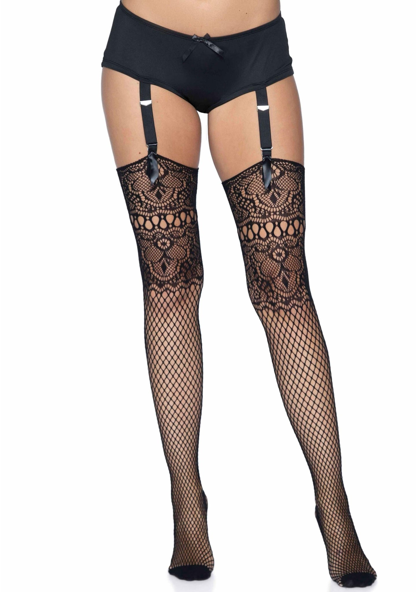 Fishnet Backseam Stockings with Lace Top