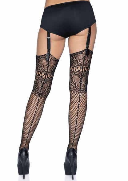 Fishnet Backseam Stockings with Lace Top