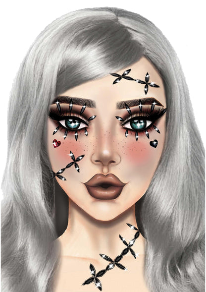 Stitches Adhesive Face Jewels Sticker