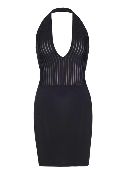 Ribbed Deep-V Backless Dress